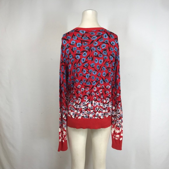 Ann Taylor Red Blue Floral Print Button Front Cardigan Sweater Women's Size L - Picture 5 of 8